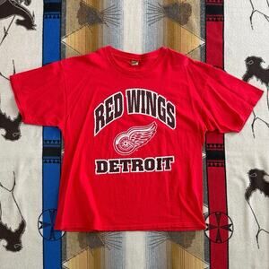 Vintage 90s Detroit Red Wings Nutmeg T-Shirt Size 2XL Made In USA Hockey NHL